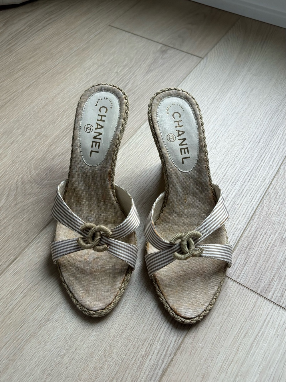 Chanel Beige Espadrille Knot Wedge Sandals Platform - Picture 1 of 6